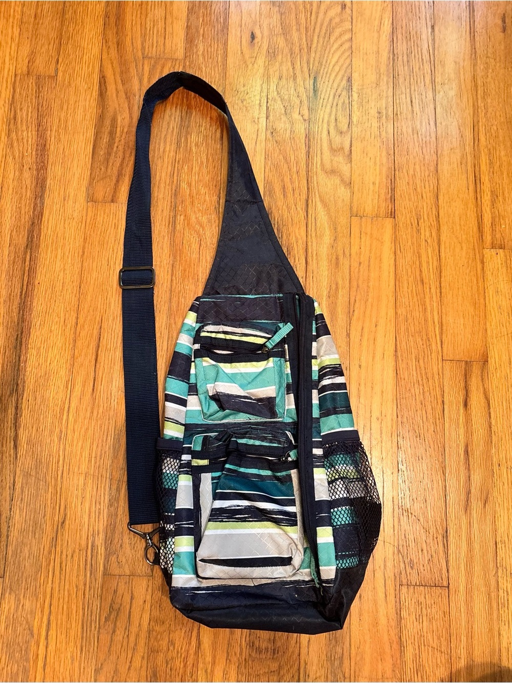 Striped Teal Sling Backpack Casual Crossbody Bag